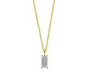 This April birthstone necklace features a sparkling clear gemstone, symbolizing strength and clarity.